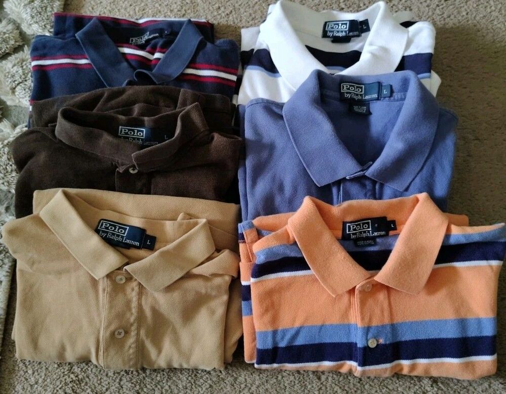 Lot of 6 Polo Ralph Lauren Multicolor MEN'S Short Sleeve Shirts Size L Bundle